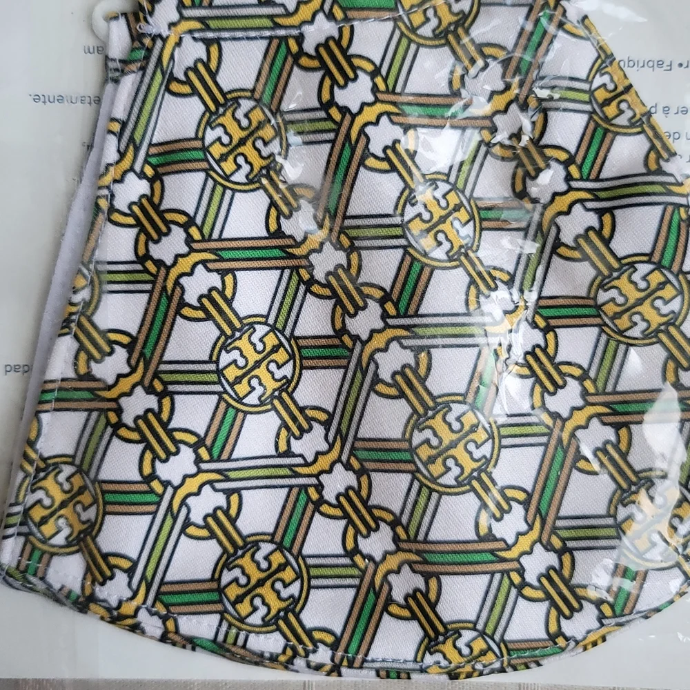 Tory Burch Yellow Green White Gemini Link Print Face Mask